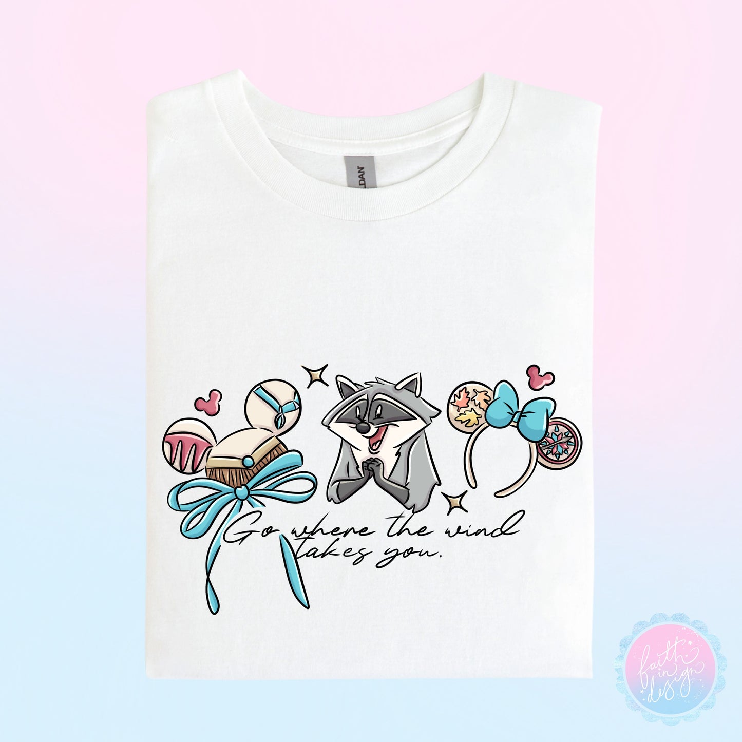 Pocahontas "Go Where The Wind Takes You" Character Hat Ear Design T-Shirt