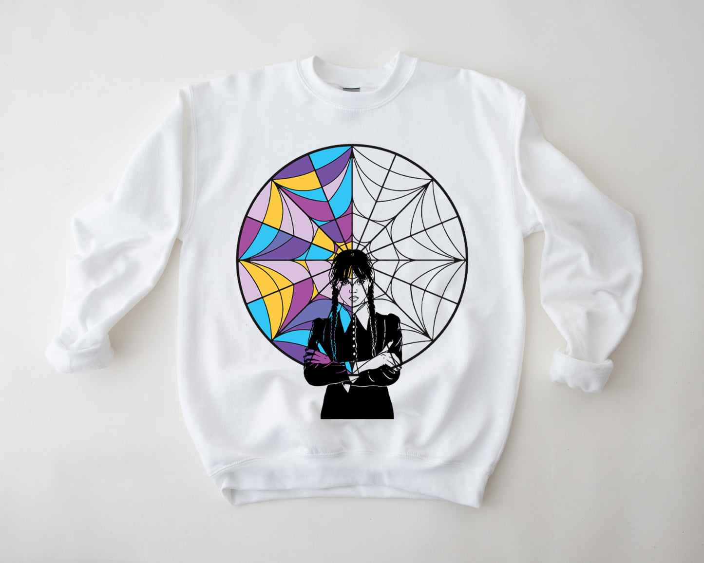Wednesday Addams Inspired Stained Glass Coloured Window Sweatshirt or T-Shirt - Kids and Adults