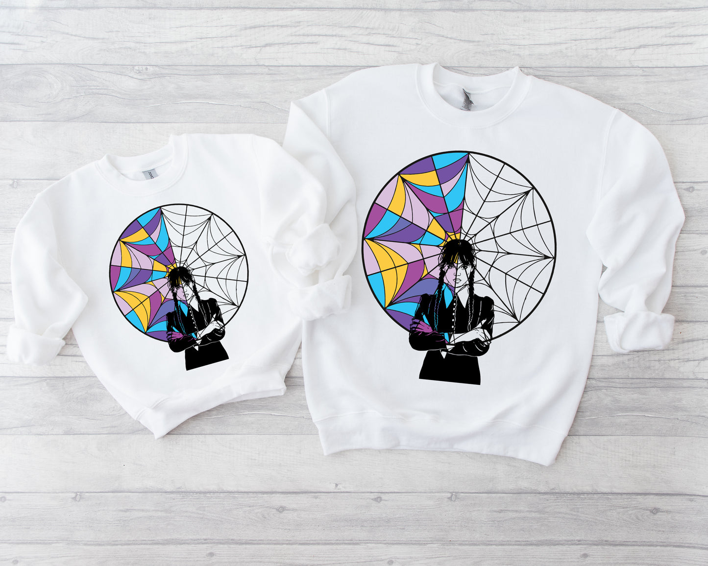 Wednesday Addams Inspired Stained Glass Coloured Window Sweatshirt or T-Shirt - Kids and Adults