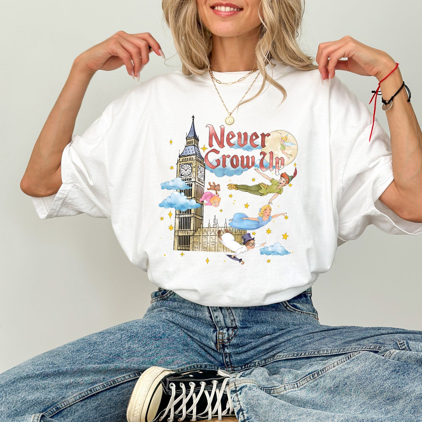 'Never Grow Up' Peter Pan T-Shirt: Kids and Adult Sizes