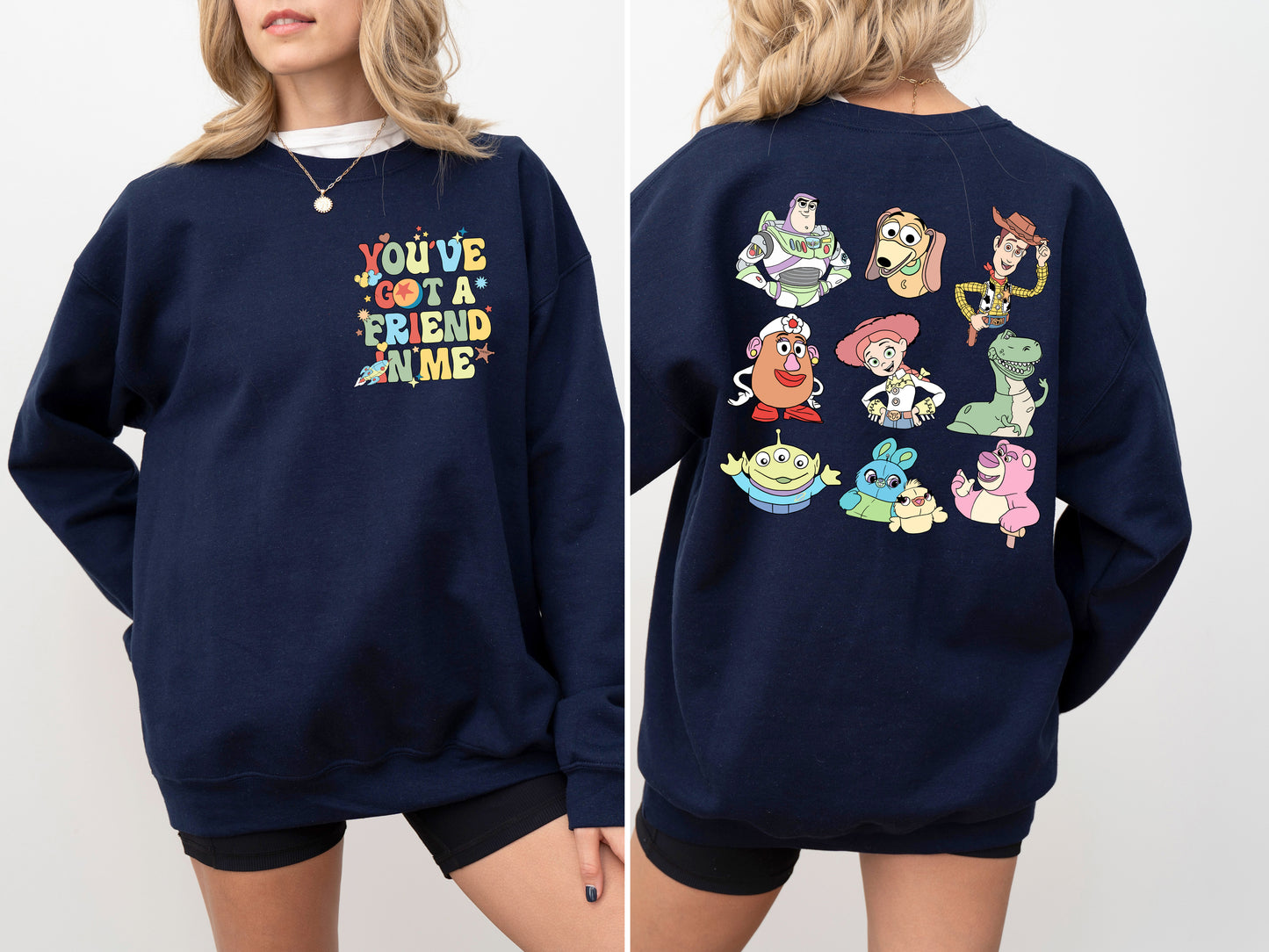 Toy Friends 'You've Got A Friend In Me' Double Sided Print Navy Jumper: Adults