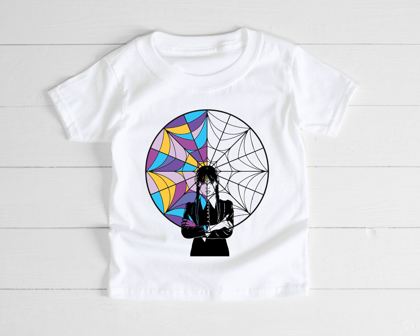 Wednesday Addams Inspired Stained Glass Coloured Window Sweatshirt or T-Shirt - Kids and Adults