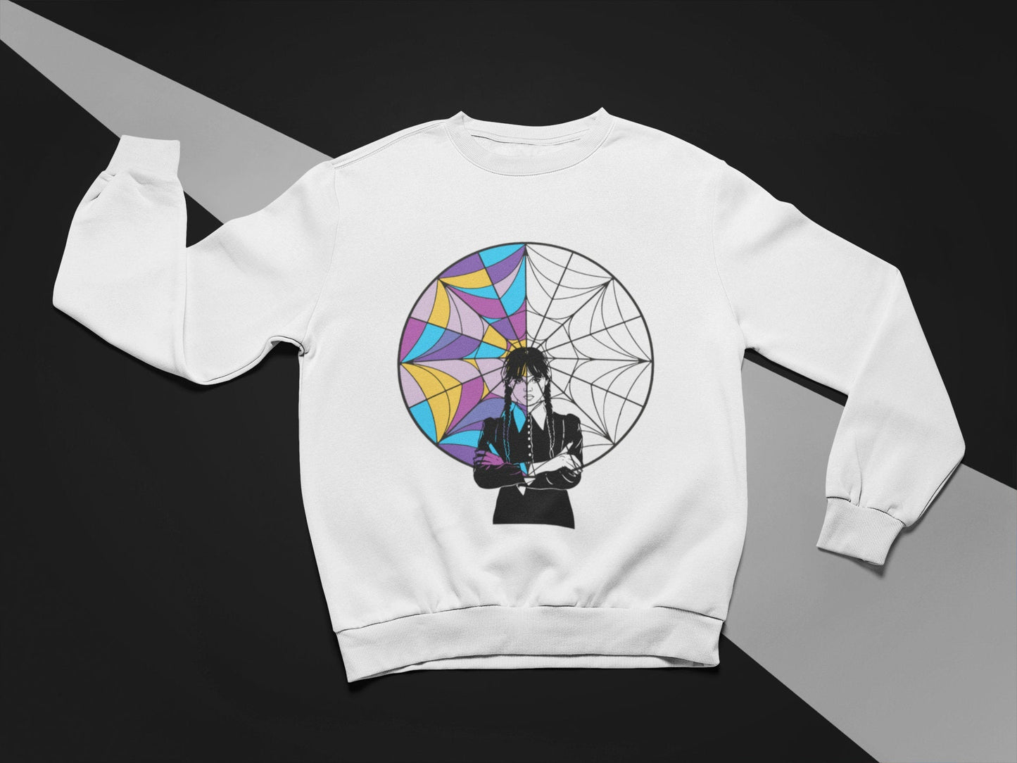 Wednesday Addams Inspired Stained Glass Coloured Window Sweatshirt or T-Shirt - Kids and Adults