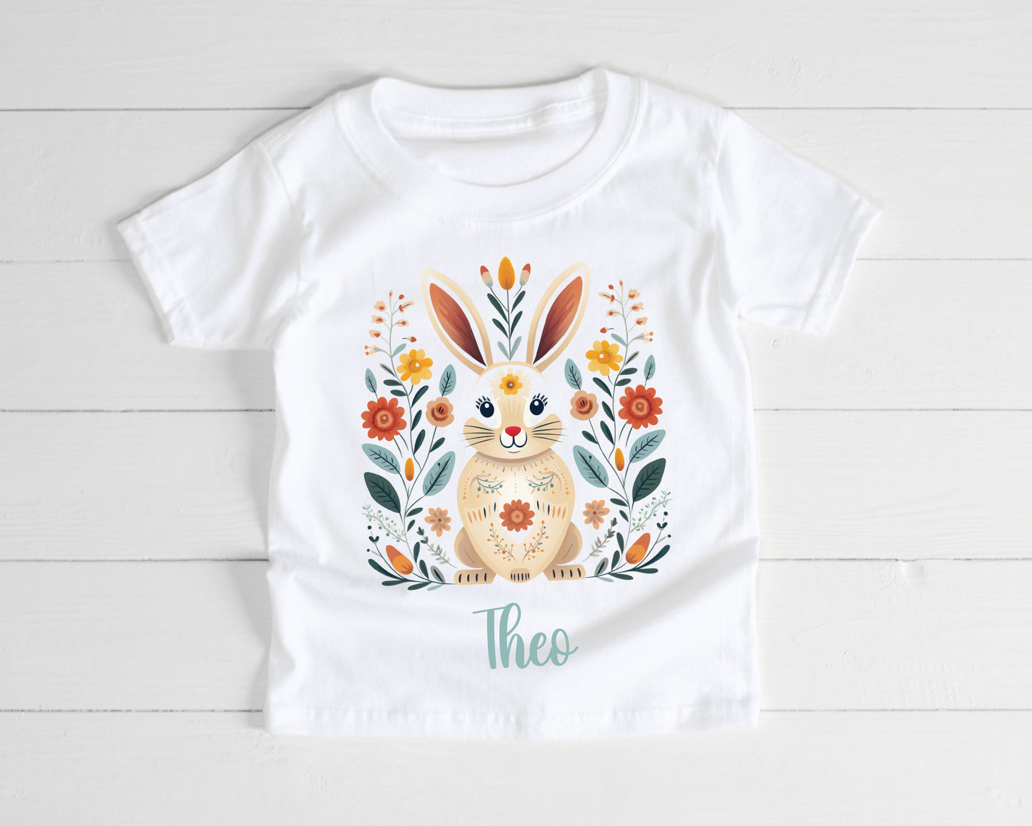 Personalised Scandinavian Floral Rabbit T-Shirt