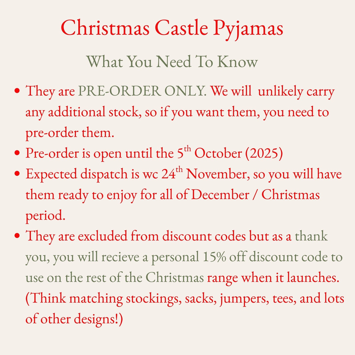 PRE-ORDER ONLY: Magical Christmas Castle Pyjamas: Kids and Adult Sizes