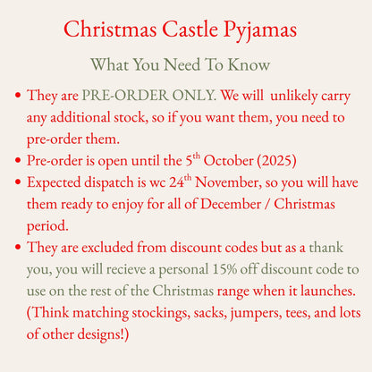 PRE-ORDER ONLY: Magical Christmas Castle Pyjamas: Kids and Adult Sizes
