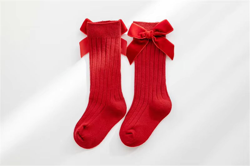 Knee High Girls Bow Socks - Red or Green