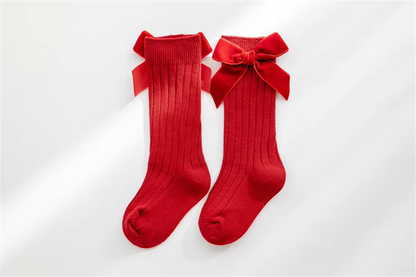 Knee High Girls Bow Socks - Red or Green