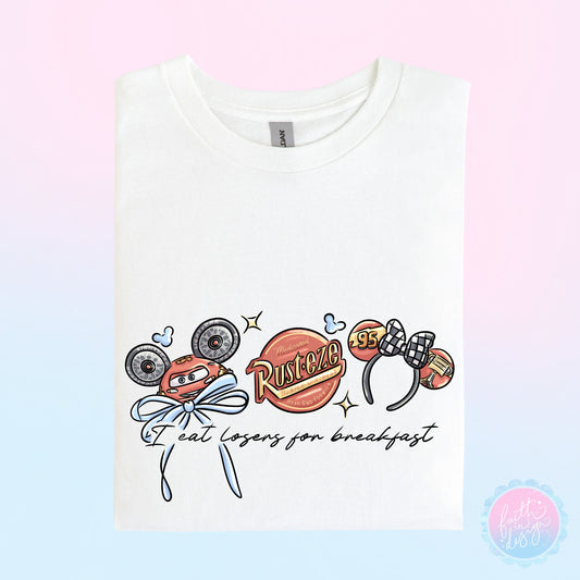 Cars Lightening McQueen “I Eat Losers For Breakfast” Ear Design T-Shirt