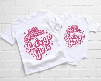 'Let's Go Girls' Pink Cowgirl Hat Sweatshirt / T-Shirt for Adults and Kids / Cowgirl Hen Do Party Tops