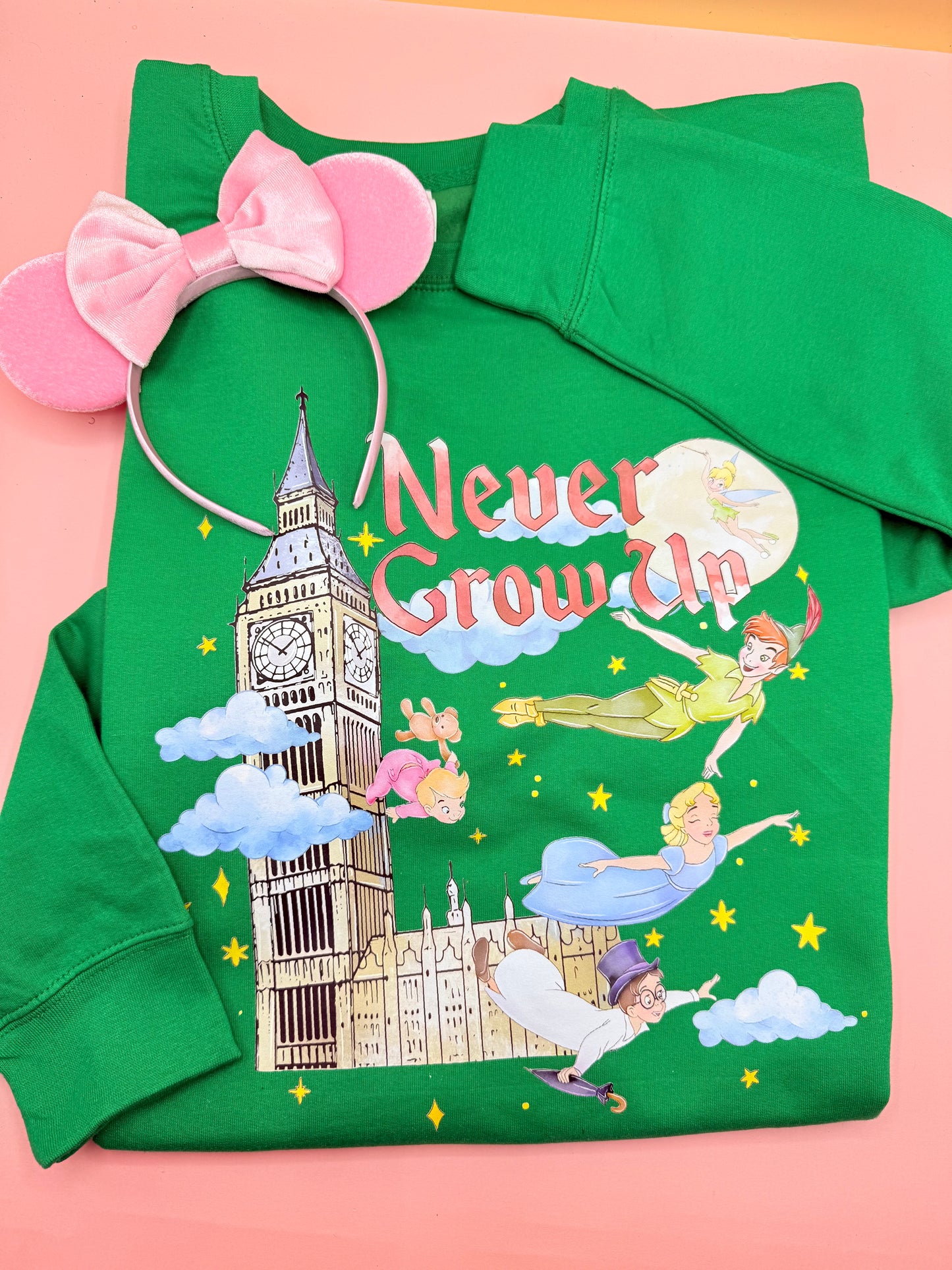 'Never Grow Up' Peter Pan Sweatshirt Jumper: Kids and Adult Sizes