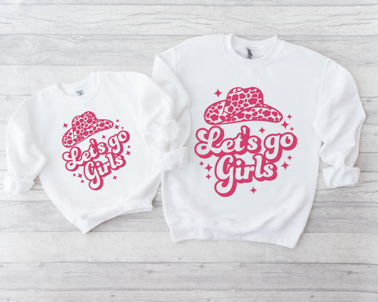 'Let's Go Girls' Pink Cowgirl Hat Sweatshirt / T-Shirt for Adults and Kids / Cowgirl Hen Do Party Tops