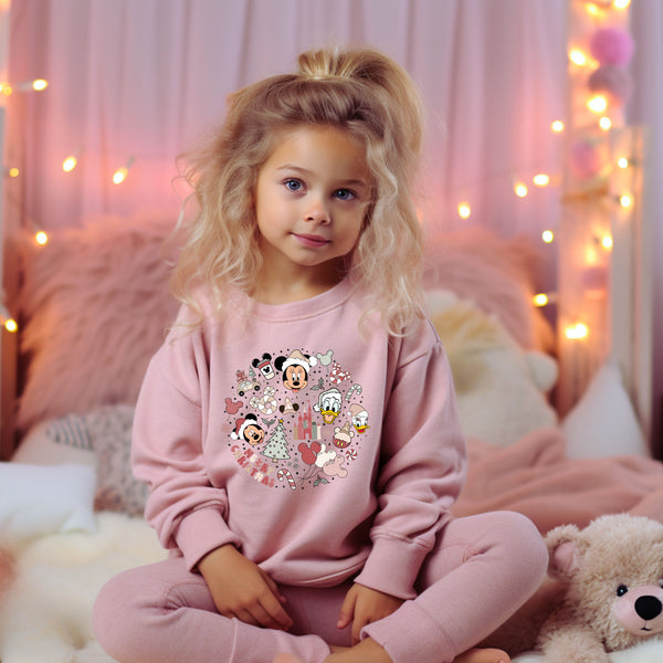 Merry Mouse Friends Christmas Pink Jumper Adult and Kids Sizes