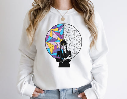 Wednesday Addams Inspired Stained Glass Coloured Window Sweatshirt or T-Shirt - Kids and Adults