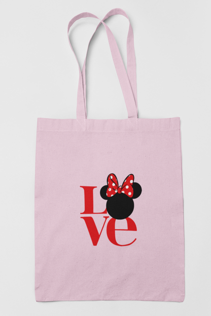 Love Minnie Mouse Ears Cotton Tote Bag - Pink or White
