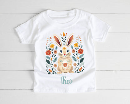 Personalised Scandinavian Floral Rabbit T-Shirt