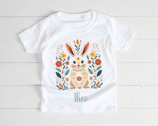 Personalised Scandinavian Floral Rabbit T-Shirt