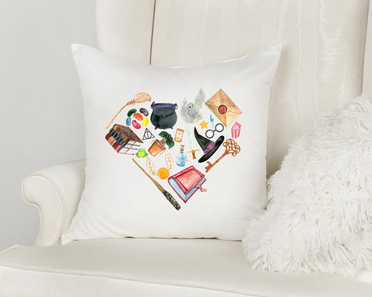 Magical School of Witchcraft and Wizardry Cushion - Magical Items Heart Print Cushion