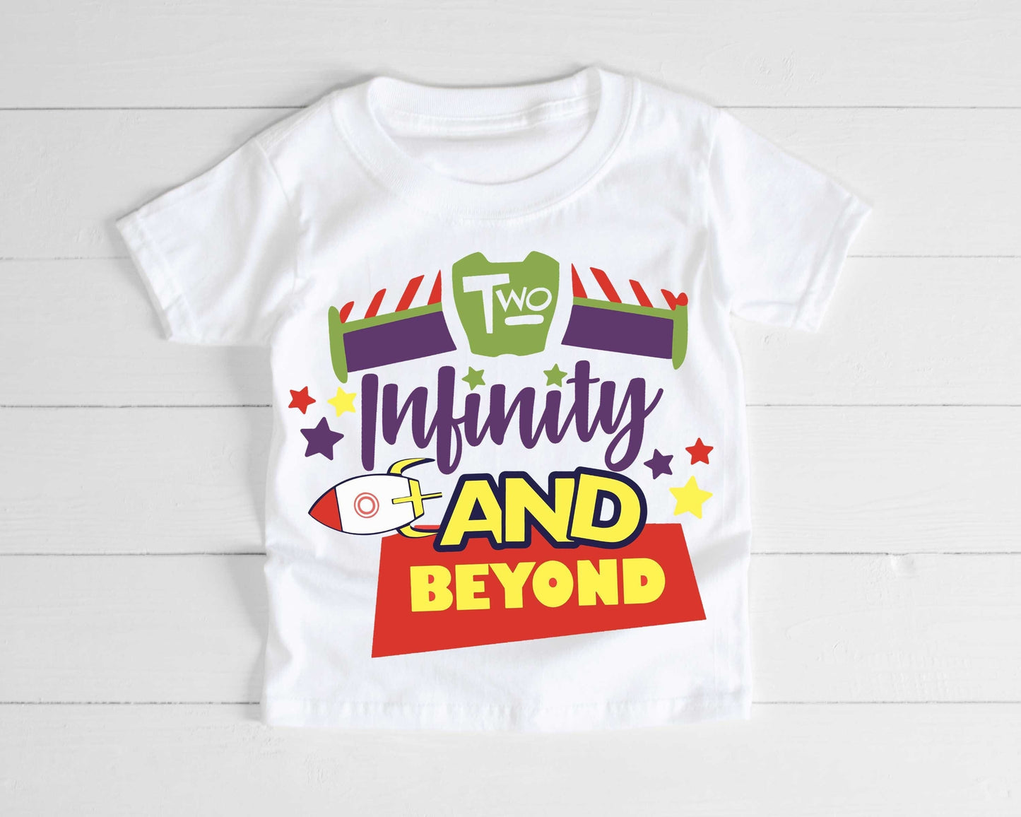 Two Infinity and Beyond Kids Birthday T-Shirt, Space Ranger Rocket T-Shirt or Long Sleeve Jumper