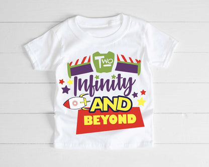 Two Infinity and Beyond Kids Birthday T-Shirt, Space Ranger Rocket T-Shirt or Long Sleeve Jumper