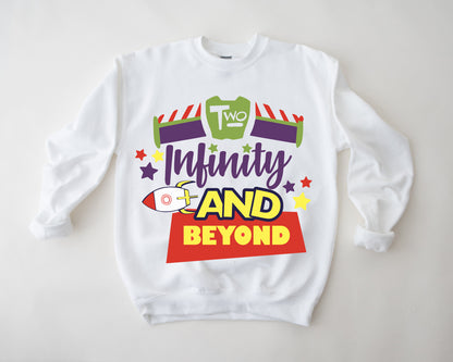 Two Infinity and Beyond Kids Birthday T-Shirt, Space Ranger Rocket T-Shirt or Long Sleeve Jumper